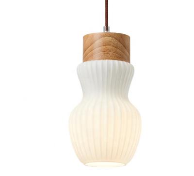 China Nordic Modern Creative Design Blown Glass Shade Wooden Chandelier Pendant Led Light For Dining Room for sale