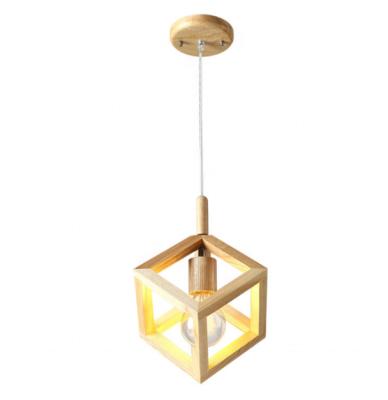 China Modern Simple Modern Designer Creative Bedroom Led Wood Cage Pendant Ceiling Light for sale