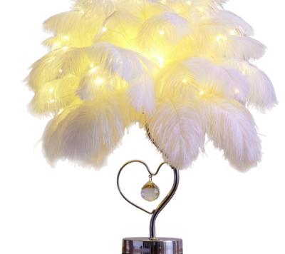 China Dimmer Modern Bedside Modern Decorative Pink Reading Wedding Feather Table Lamp for sale