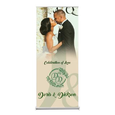 China Water Proof Custom Printed Poster Banner Stand Retractable Aluminum Roll Up Banner Display Stand For Wedding Party for sale