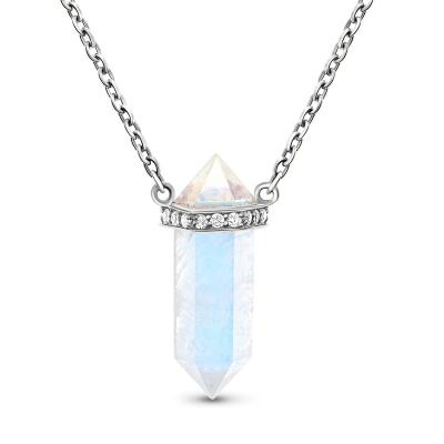 China 925 Sterling Silver Special Style CZ Trendy Natural Stone Jewelry Blue Moonstone Necklace for sale