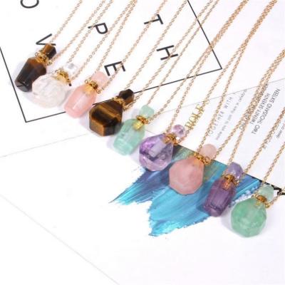 China Newcomer Gemstone Crystal Perfume Bottle Pendant Necklaces Romantic Charm Pendants Diy Jewelry Necklace Pending Micro Insert for sale