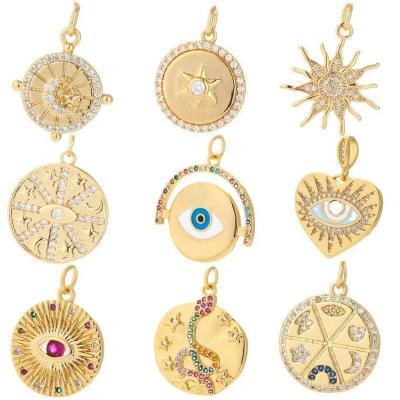 China FASHIONABLE 18K Gold Wholesale Zircon Jewelry Pendant Eye Plated Necklace Accessories Engraved Turkish Stars Moon Charm for sale