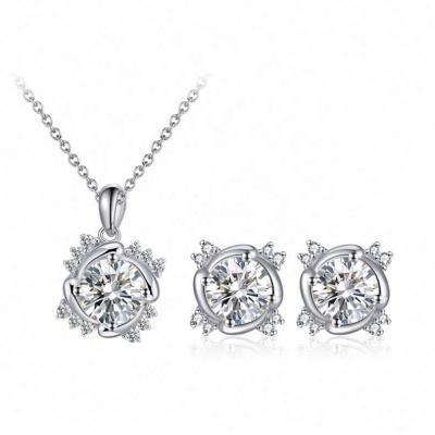 China Women Zircon Jewelry 925 Sterling Silver Earring Studs Necklace Ethnic Jewelry Set for sale