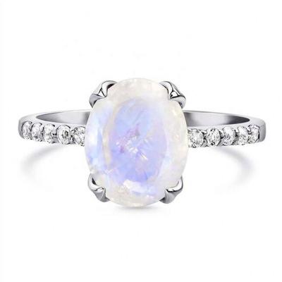 China FASHIONABLE Wholesale 925 Sterling Silver Cz Moonstone Jewelry Oval Cut Ring For Women for sale