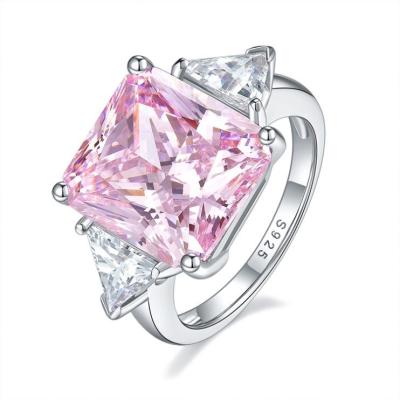 China Full Square Stone Women's Birthstone Bling Ring Jewelry Iced Out Pink Zircon Band TRENDY Engagement Band for sale