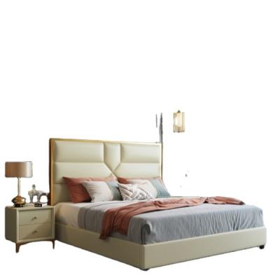 China Full Furnished Bed Room White Standard Queen Double Platform Stylish Leather Bed Frame for sale