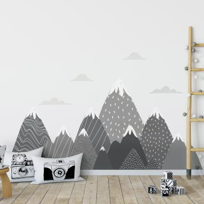 China Funlife Gray Round Mountain Decorative Fabric Wall Stickers Peel and Stick Art Wall Sticker for Kids Bedroom for sale