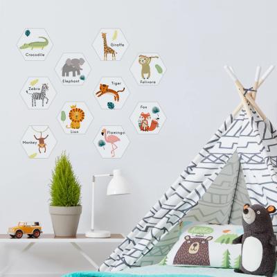 China WALL STICKER FUNLIFE 10pcs Cartoon Animals Zoo Twill Movie Floor Wall Sticker Hexagon For Kids Inspiration Education DB152 for sale