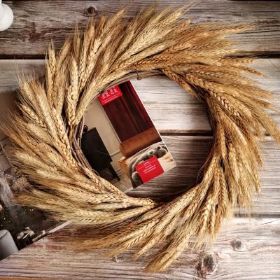 China Artificial flower green new arrival natural decorative dry gold wheat door loose wreath for sale