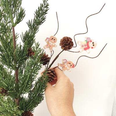 China For Indoor or Indoor Outdoor Use Artificial Flower Christmas Pick with Pine Cone and Plastic Gingerbread Man for sale