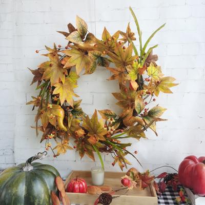 China Autumn Decoration Factory Fall Pumpkin Maple Leaf Wreath Fake Direct Artificial Fall Thanksgiving Wreath Decorations for sale