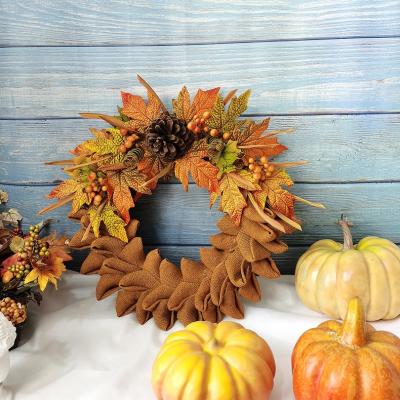 China Autumn Decoration Artificial Thanksgiving Fall Garland Simulation Fake Maple Leaf Wreath for sale