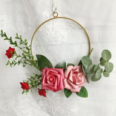 China home & Wedding decoration metal circle cheap garland for sale artificial foam flower 34CM for wall or door decor wedding backdrop for sale