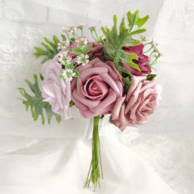 China home & Wedding Decoration 24CM Wedding Bride Attendance Flower Foam Rose Artificial Flower Making Wedding Bouquet for sale