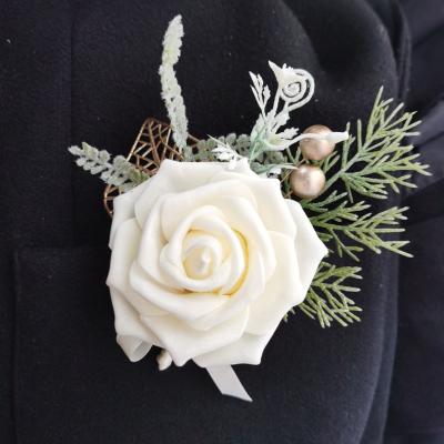 China home & Wedding Decoration Cheap Wholesale Artificial Moss Elegant Brooch Rose Flowers Accessories For Girls Party Wedding for sale