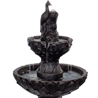 China Outdoor Polyresin Polyresin Black Peacock Animal Solar Water Fountain for sale