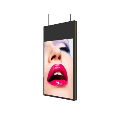 China Hot Selling Indoor 43 55 Inch Window Screen Ceiling Mount Digital Indoor Signage Hanging Double Sided Advertising Monitor for sale