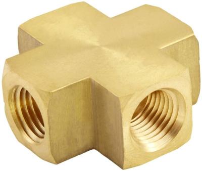 China Brass Metal Pipe Fitting 4 Way Barstock Cross Connector Hose Adapter 1/4