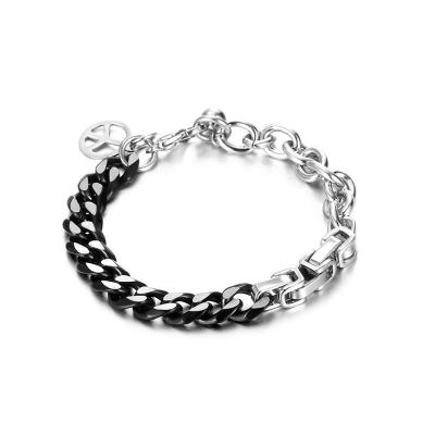 China Hiphop Cuban titanium men and women personality hip hop trend design hot selling steel splice bracelet for sale