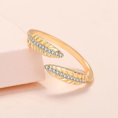 China Hiphop Manufacturers Leaf Wholesale Ring Inset Edition Inset Zircon Personality Female Korean Opening Ring for sale