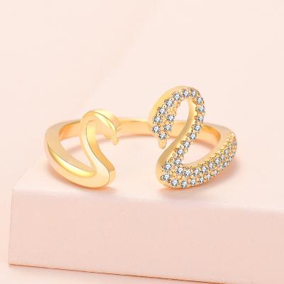 China Wholesale Fashion Female Korean Personality Edition Ring Hiphop Manufacturers Swan Zircon Opening Gold Plated Ring for sale