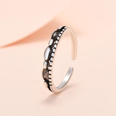 China Hiphop style round grain Thai silver ring double layer tidal personality tidal personality female Korean student opening ring for sale