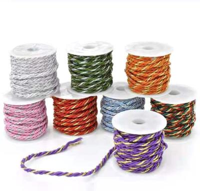 China Other factory direct 3mm twist polyester silk craft cord 3 nylon mixed colors glitter rope for christmas decoration for sale