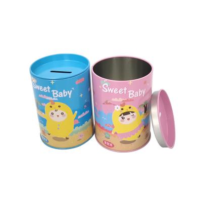 China Round and square shape piggy bank coin can tin piggy bank for sale