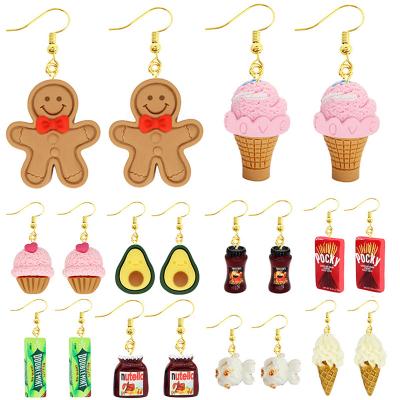 China Custom Cute Funny Gift Girls Women Cute Drop Earring Resin Eardrop Kids Food Cookies Ice Cream Bread Avocado Chocolate for sale