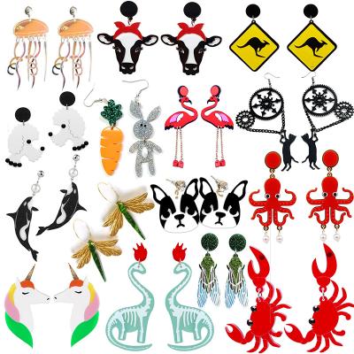 China Cute Earrings For Women Shape Exaggerated Ear Drop Dangler Fashion Girls Hip Hop Cute Soft Animals Flamingo Dinosaur Parrot Bird for sale