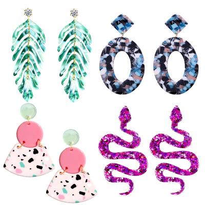 China Hiphop Earrings For Women Girls Shape Lovely Colorful Cute Geometry Dangle Trend Acetate Panel Custom Snake Leaves for sale