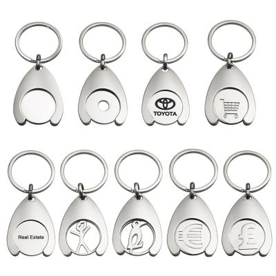 China Souvenir Gifts Promotion Custom Design Logo Metal Keyring Supermarket Shopping Cart Chip Key Chain Trolley Token Key Chain Coin Holder for sale