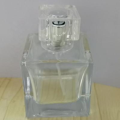 China Personal Care Square Glass Bottle With Sprayer 50ml Glass Bottle Perfume for sale