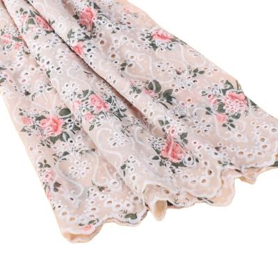 China Breathable Wholesale Low Price Beautiful Flower Print Design Fabric With Embroidery for sale