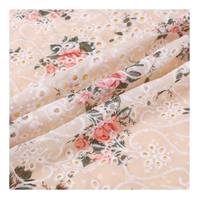 China Breathable Comfortable Feel Woven Flower Print Embroidered Polyester Fabric For Women for sale