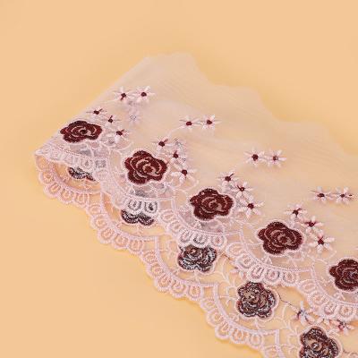 China Red / Customized Anti-static Lace Wedding Embroidery Lace Band Decoration For Dresses With Gold Thread for sale