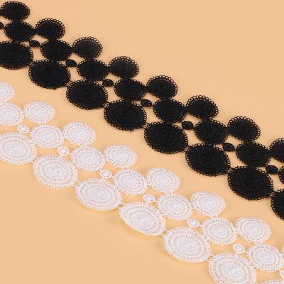 China White/Black Water Soluble Polyester Lace Trim Women Wear Embroidery Lace Trim Circle Shape Trim Lace for sale