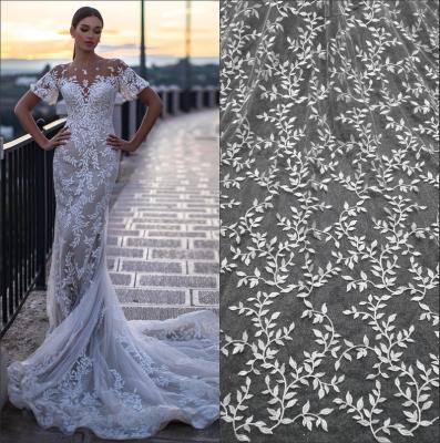 China DELACE handmade exquisite crafted branches with leaves mesh fabric simple textured lace for weddingdress for sale