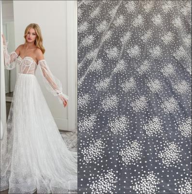 China DELACE handmade textured star stitch mesh fabric embroidery soft unique lace for bridal weddingdress for sale