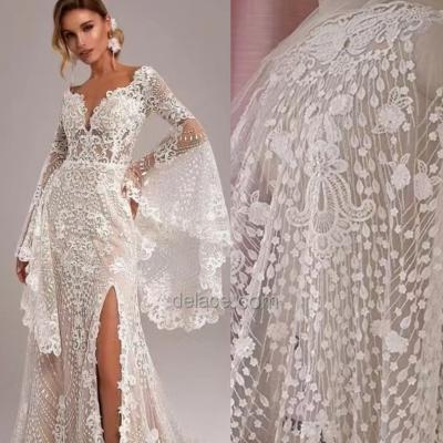 China DELACE handmade vintage 3d gorgeous flowers with pearls machine beaded exquisite lace for weddingdress for sale