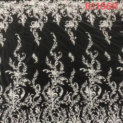 China DELACE Sustainable Bridal Embroidery Sequin Lace Up Fabric For Wedding Evening Dress for sale