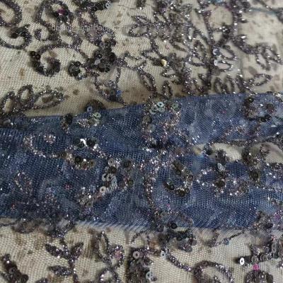 China DELACE glitter lace fabric handmade muti-bridal colorful sequin embroidery mesh bridal lace fabric for wedding dress for sale