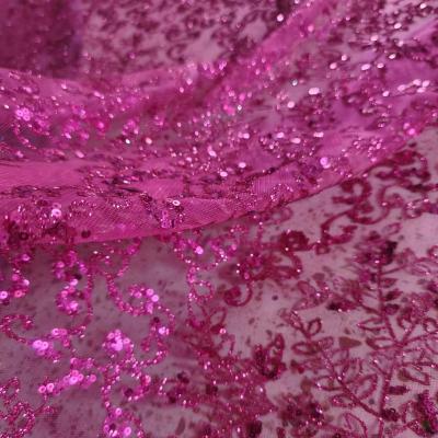 China Handmade Light Purple Glitter Embroidery Mesh Bridal Lace Fabric For Wedding Dress for sale