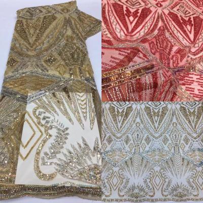 China DELACE Handmade Luxury Sequin Lace Colorful Mesh Lace Colorful Wedding Dress Fabric for sale