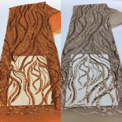 China DELACE handmade colored gauze striped wavy lace sequin lace colorful sequin wedding dress fabric for sale