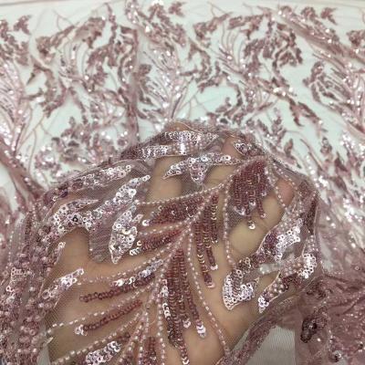 China Handmade Delicate Beaded Lace Fabric Colorful Mesh Lace With Sequins Wedding Dress Fabric for sale