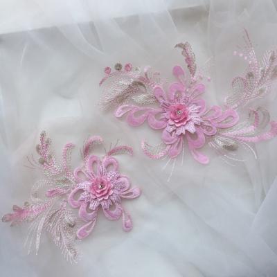 China DELACE Handmade 3D Flower Multicolor Pair With Nail Drill Embroidered Weddingdress Ornament for sale