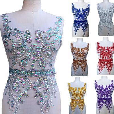 China Gorgeous Flatback Rhinestone Appliques Luxury Multi Color Beading Big Piece Crystal Rhinestone For Dress Bodice for sale