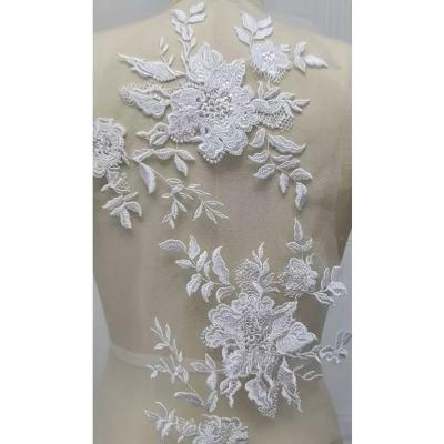 China Handmade DELACE ORDER Wedding Bridal Dress Lace Flower Medallion Patches Pair for sale